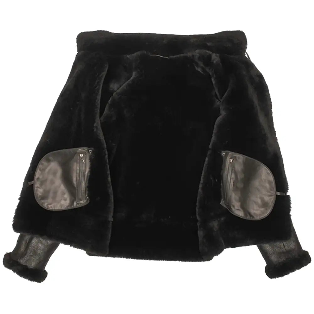 Lucas Black Aviator bomber shearling jacket with Hoodie