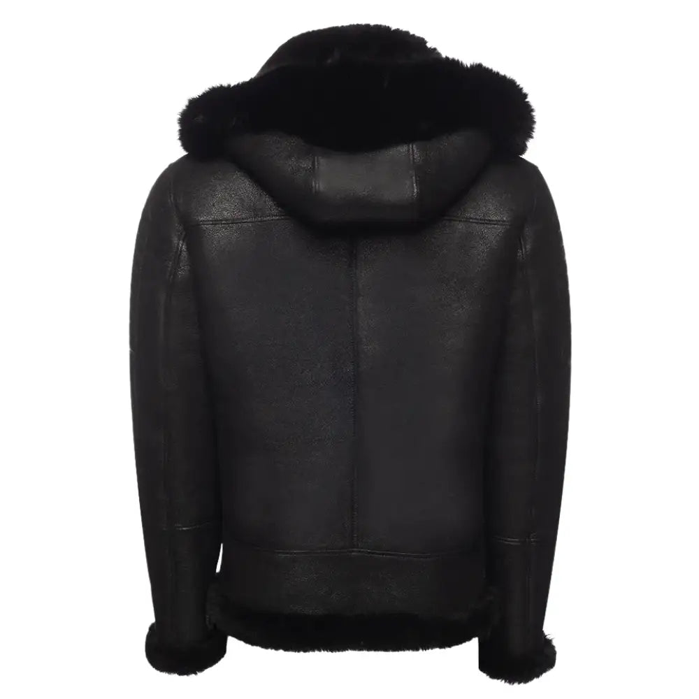Lucas Black Aviator bomber shearling jacket with Hoodie