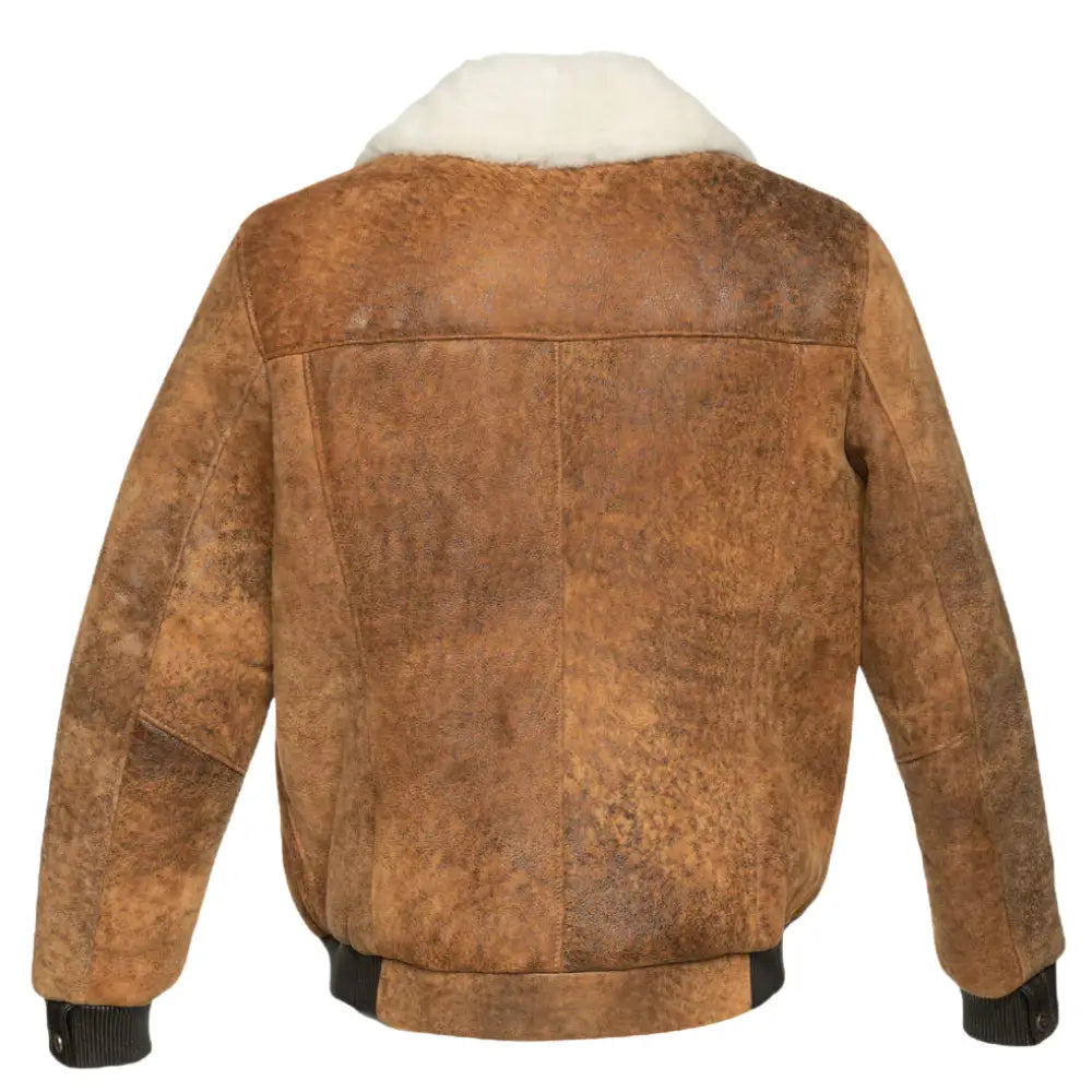 Lucian's distressed brown A2 Bomber shearling jacket