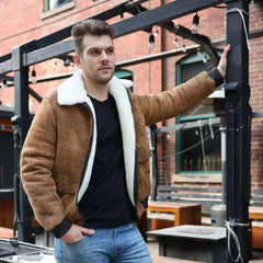 Lucian's distressed brown A2 Bomber shearling jacket