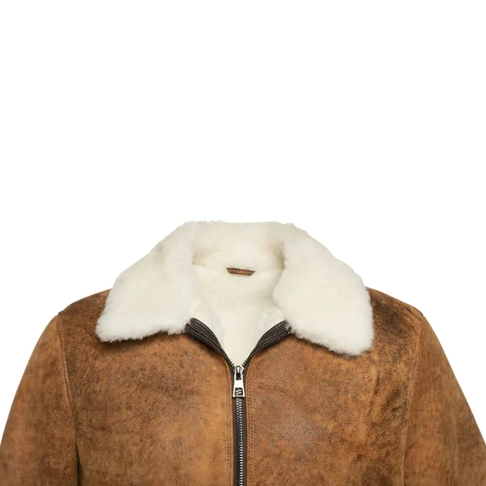 Lucian's distressed brown A2 Bomber shearling jacket