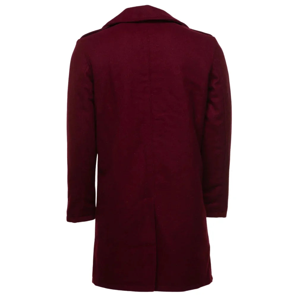 Men's Burgundy Wool 3/4 double breasted coat