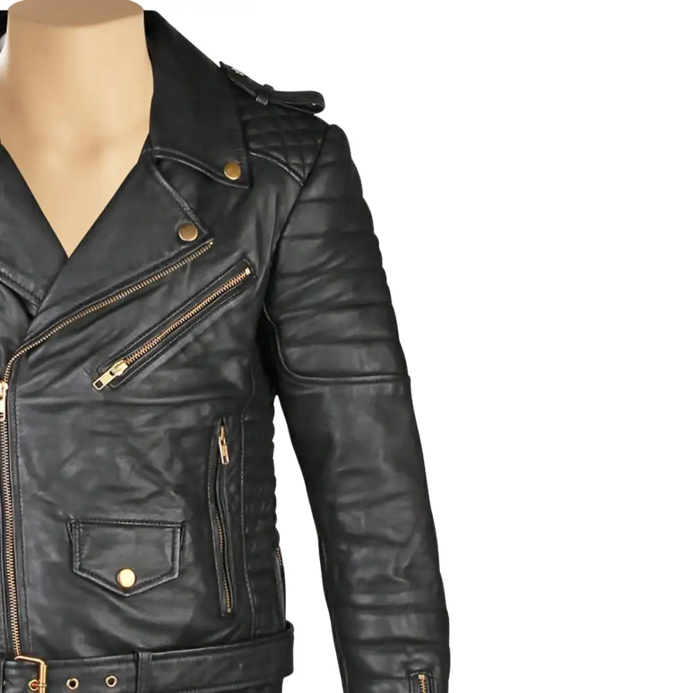 Mercado's Belted & Quilted Leather Biker Jacket