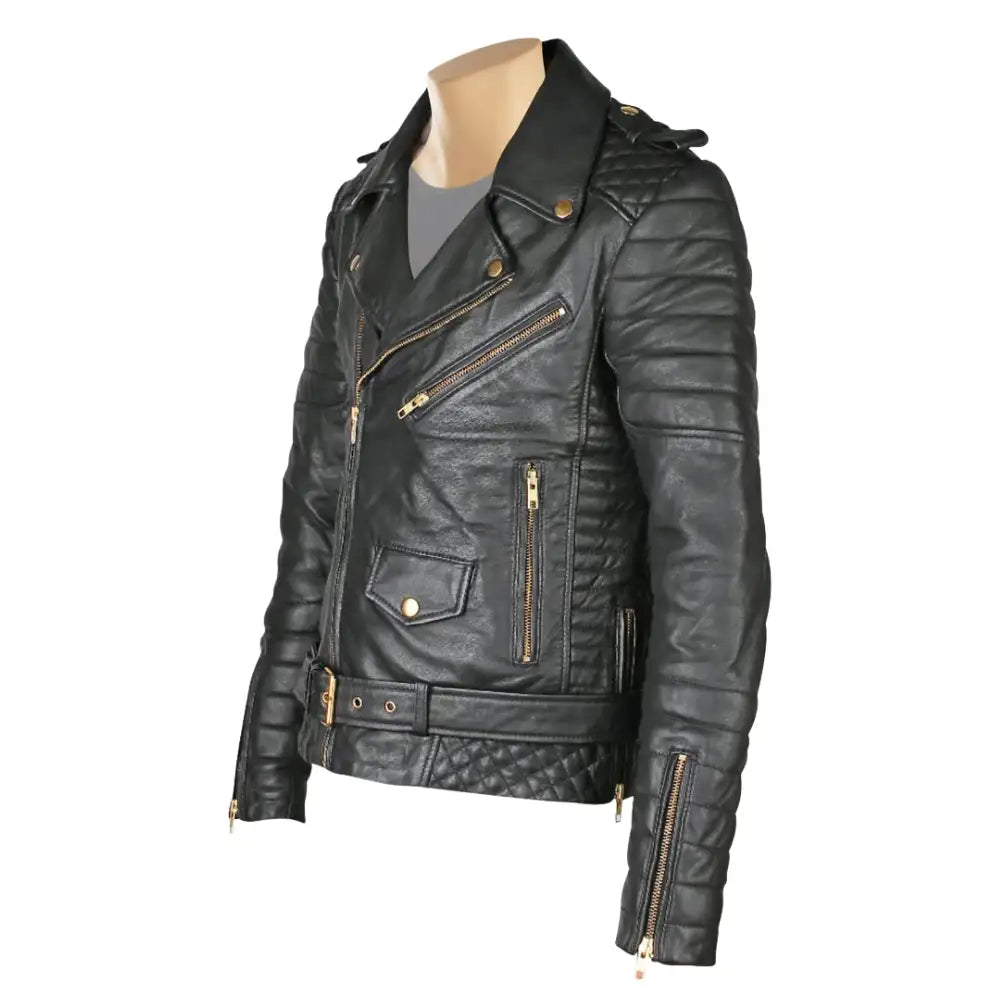 Mercado's Belted & Quilted Leather Biker Jacket