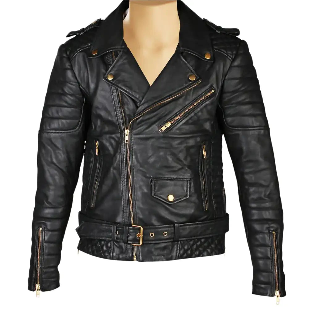 Mercado's Belted & Quilted Leather Biker Jacket