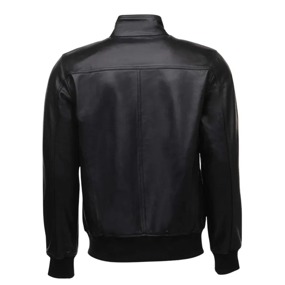 Masons Black Bomber Style Leather Jacket