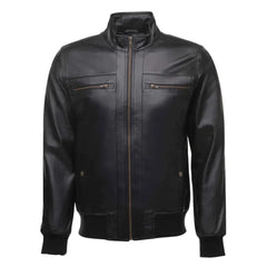 Masons Black Bomber Style Leather Jacket