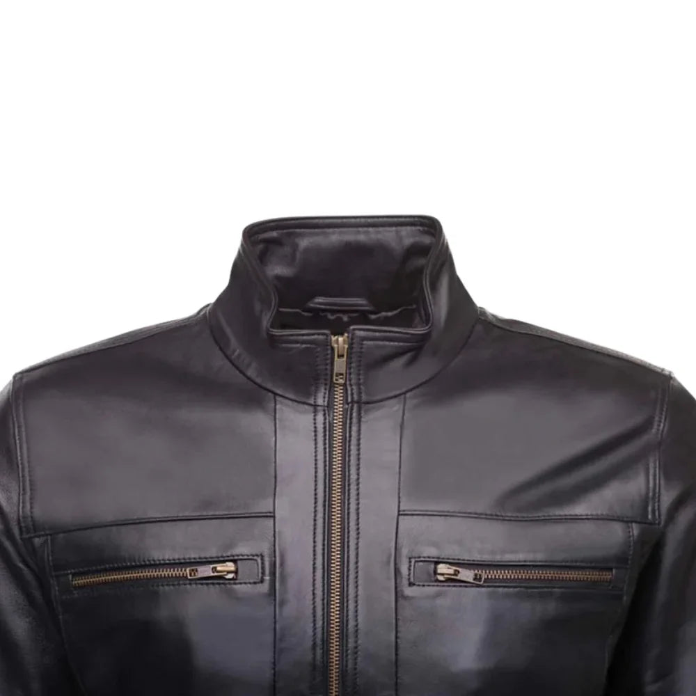 Masons Black Bomber Style Leather Jacket
