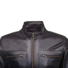 Masons Black Bomber Style Leather Jacket