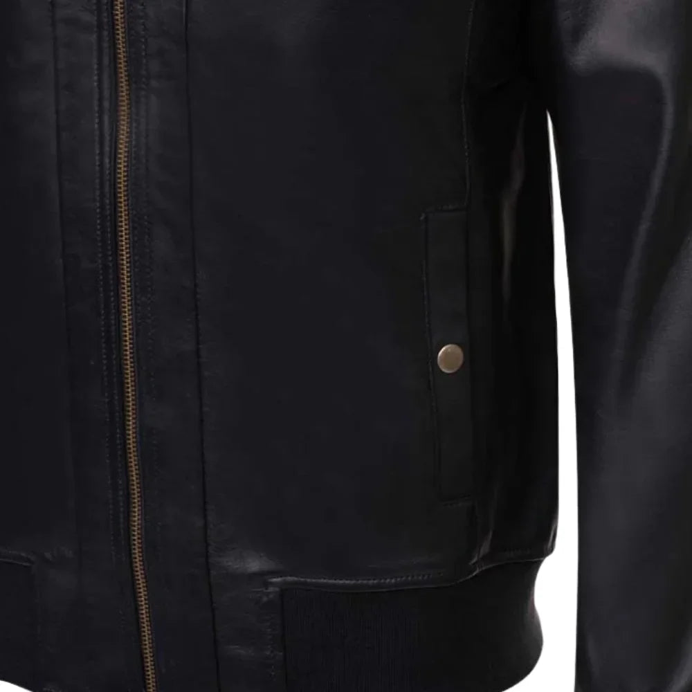 Masons Black Bomber Style Leather Jacket