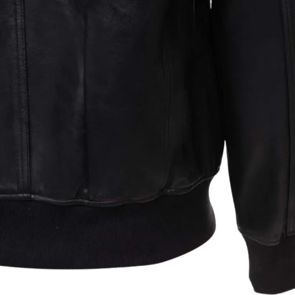 Masons Black Bomber Style Leather Jacket