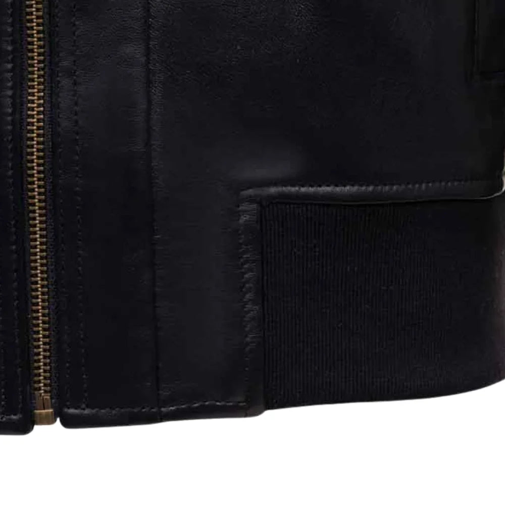 Masons Black Bomber Style Leather Jacket