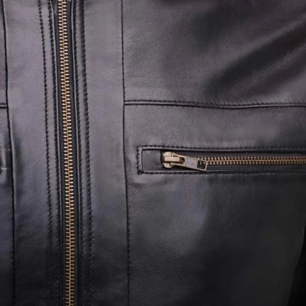 Masons Black Bomber Style Leather Jacket