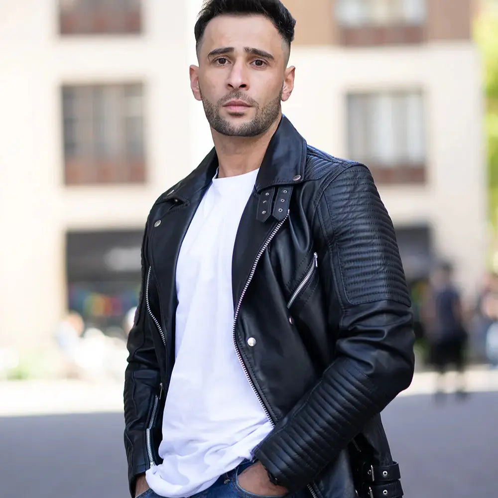 Micheals Snap Buttoned Leather Biker Jacket