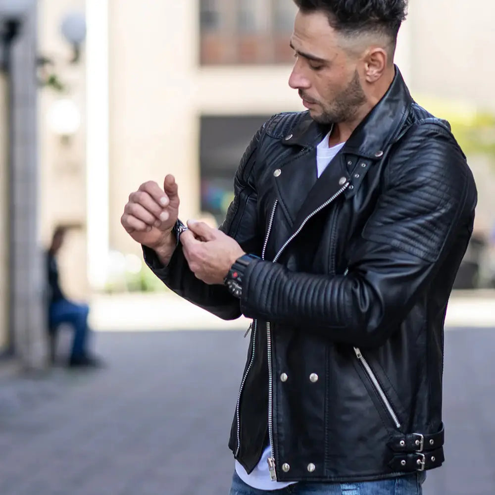 Micheals Snap Buttoned Leather Biker Jacket