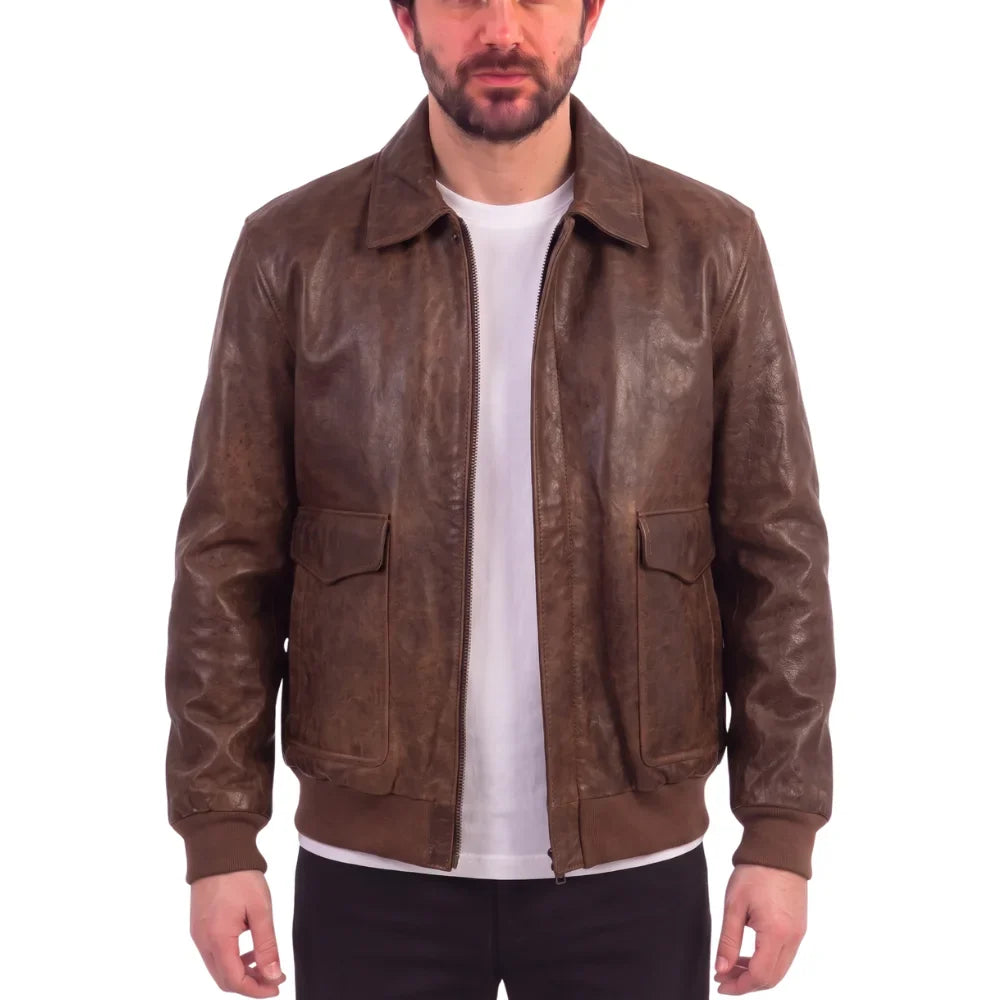 Laurent Vintage Brown A2 bomber Jacket