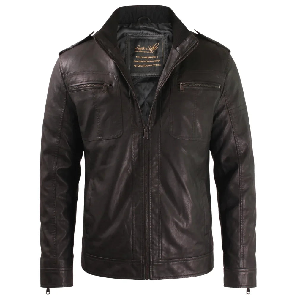 Black jacket with straight collar and shoulder epaulettes