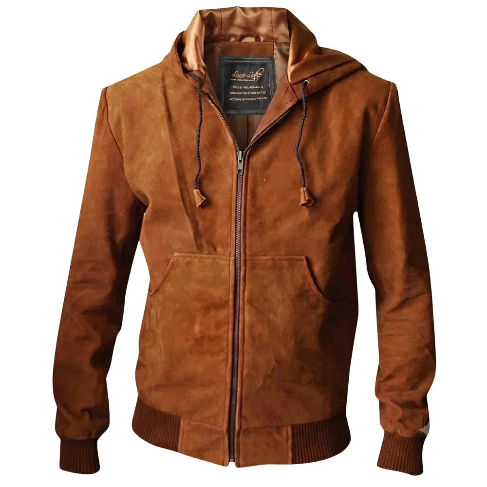 Marek Tan suede leather hoodie