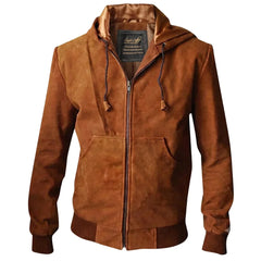 Marek Tan suede leather hoodie