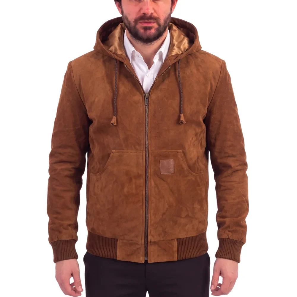 Marek Tan suede leather hoodie