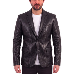 Black snake print leather blazer