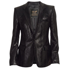 Black snake print leather blazer