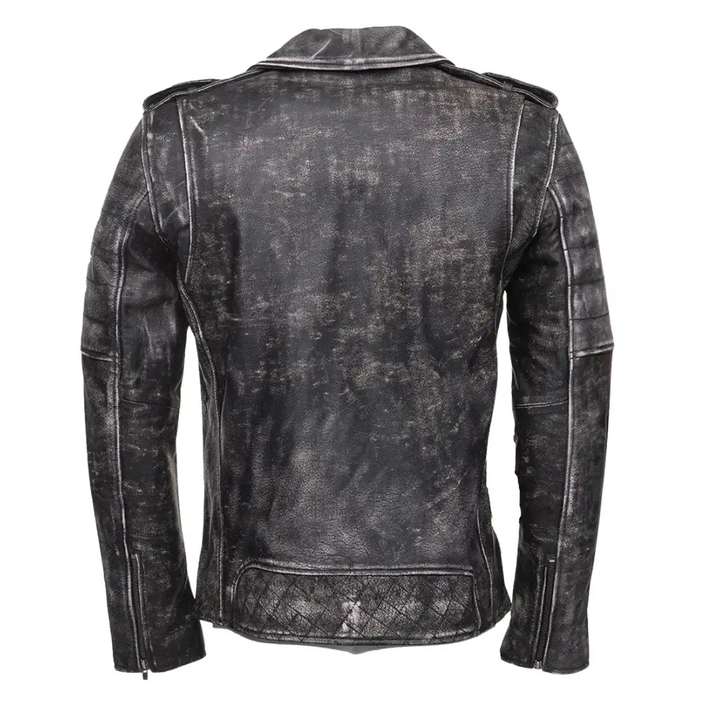 Miles Stone Wash Leather Biker Jacket
