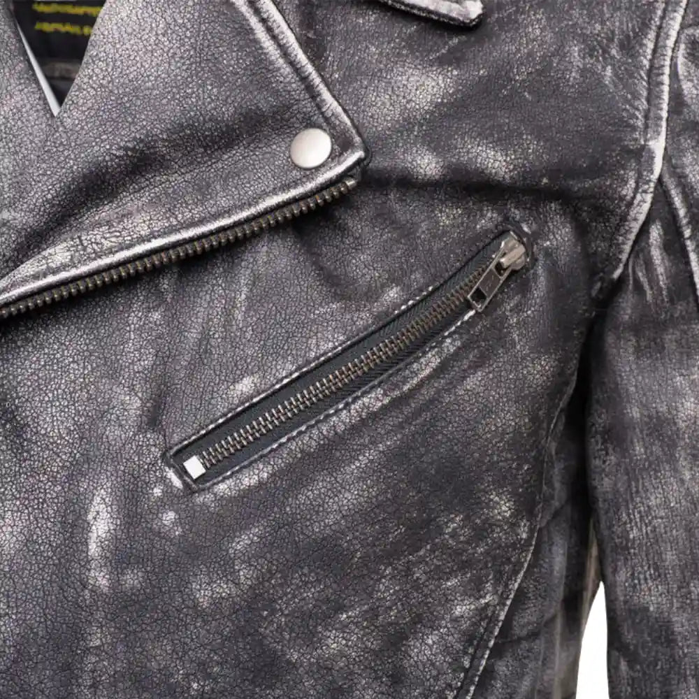 Miles Stone Wash Leather Biker Jacket