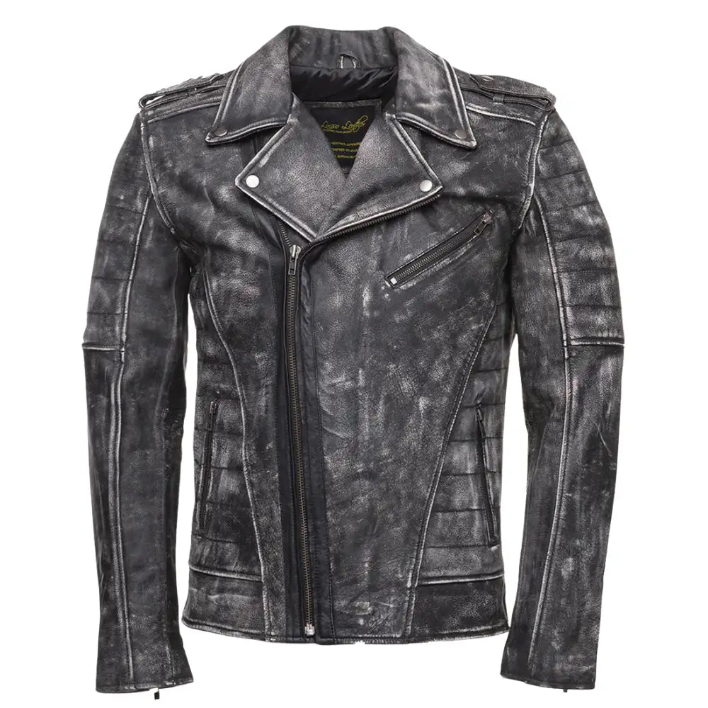 Miles Stone Wash Leather Biker Jacket