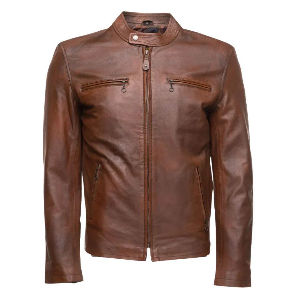 Nick Hawley's Two -Tone brown Cafe racer Leather Jacket