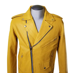 Olson's Yellow Belted Leather Biker Jacket