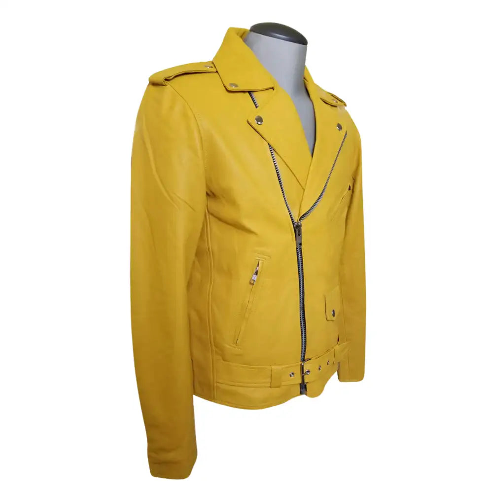 Olson's Yellow Belted Leather Biker Jacket
