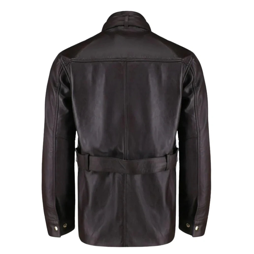 Parker Black Belted leather jacket with large pockets