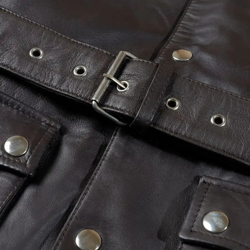 Parker Black Belted leather jacket with large pockets
