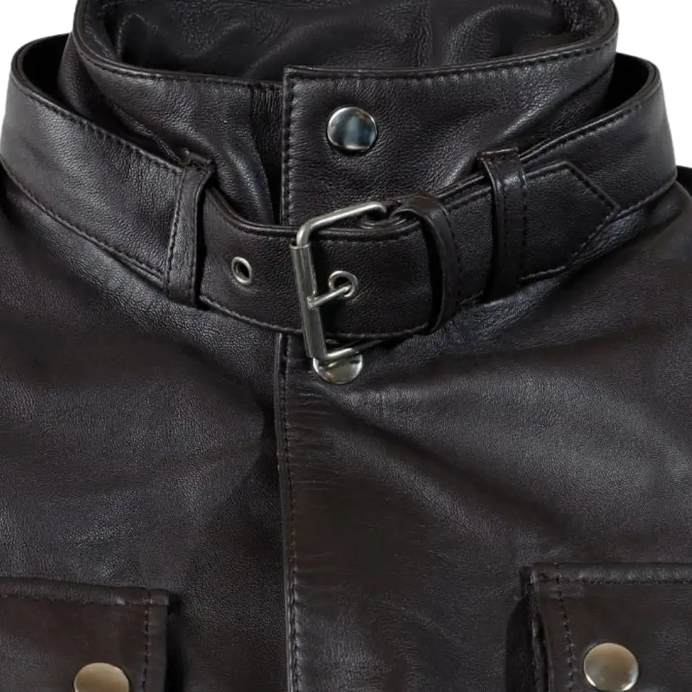 Parker Black Belted leather jacket with large pockets