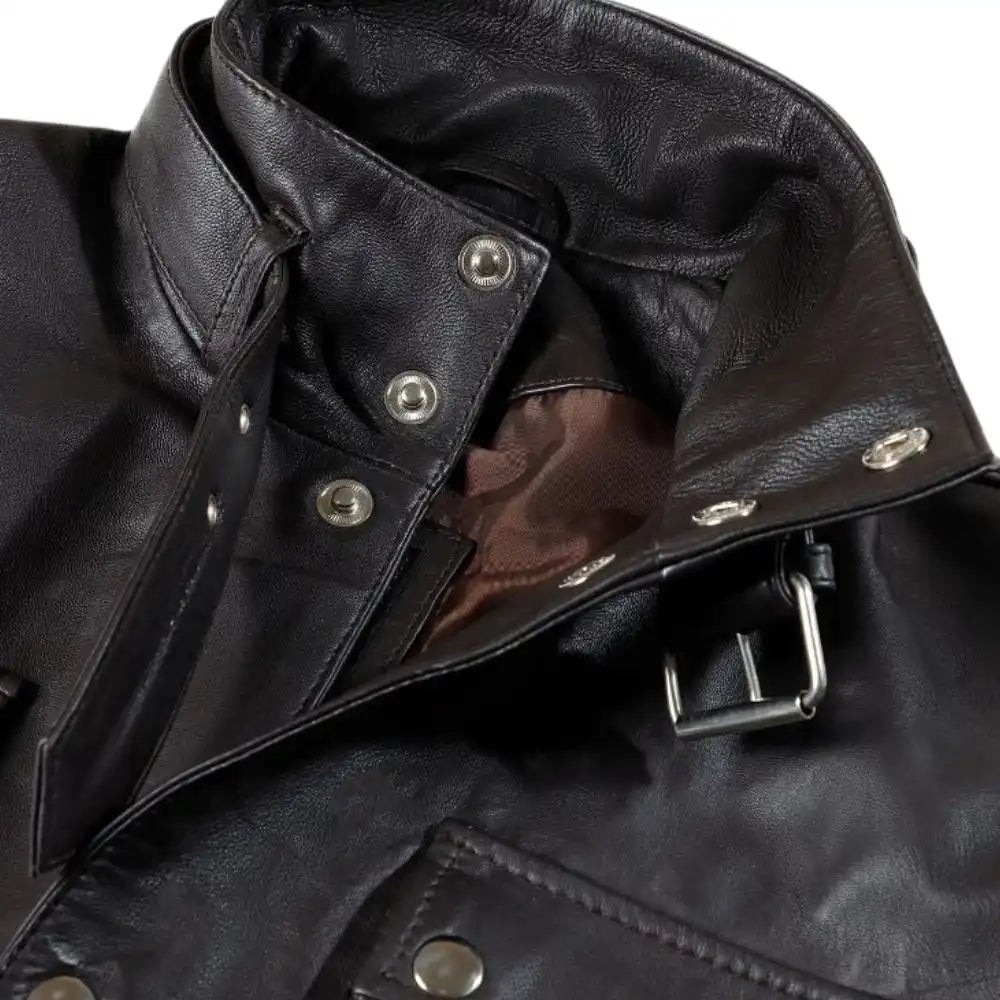 Parker Black Belted leather jacket with large pockets