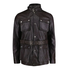 Parker Black Belted leather jacket with large pockets