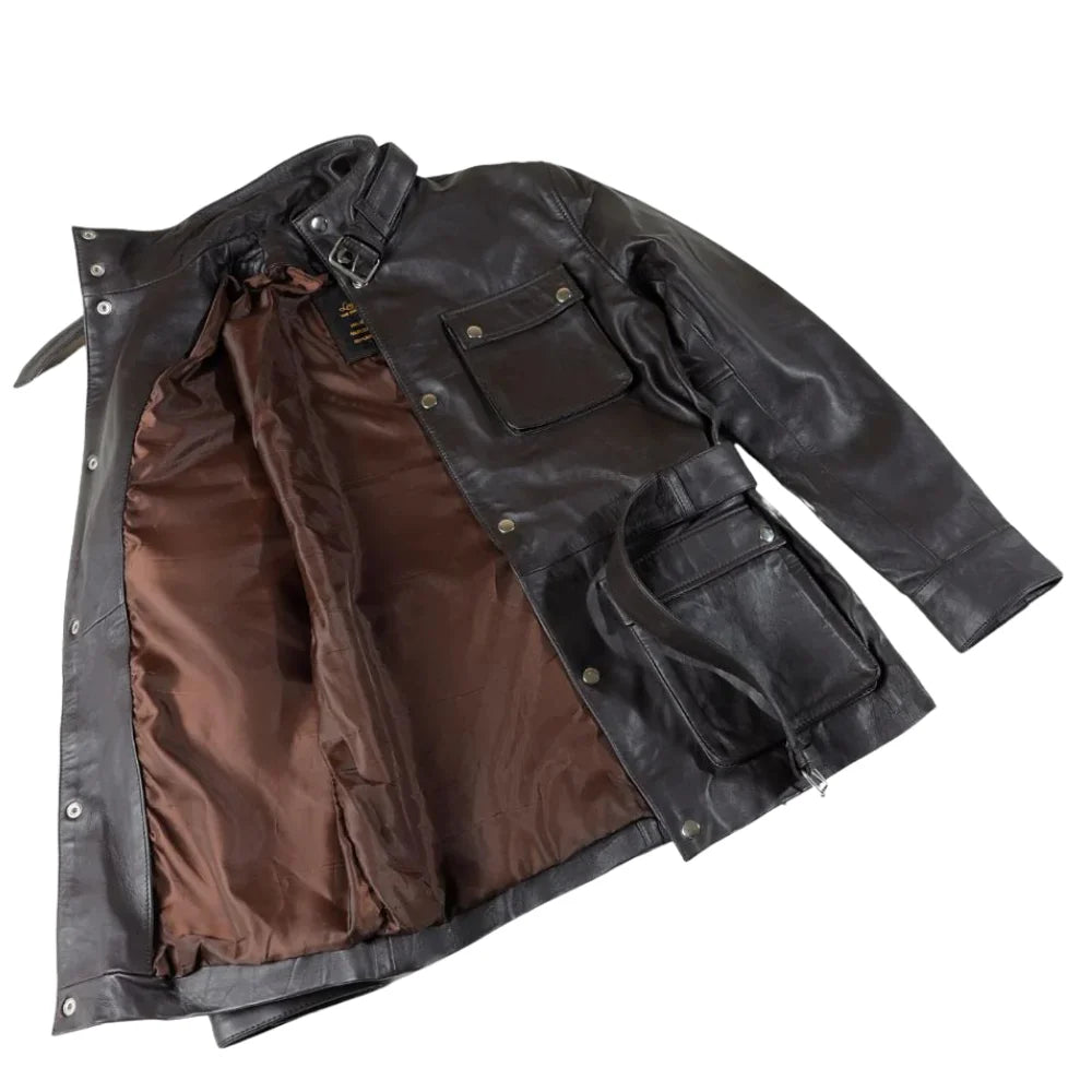 Parker Black Belted leather jacket with large pockets
