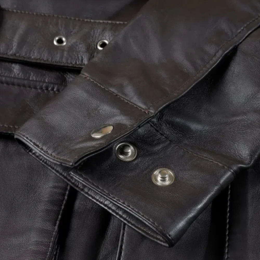 Parker Black Belted leather jacket with large pockets
