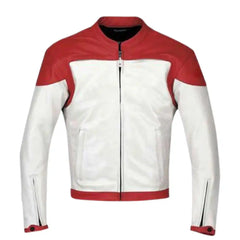 Plain Red & White Armored Leather Motorcycle Jacket