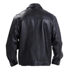 Plain black classic leather jacket with collars