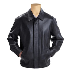 Plain black classic leather jacket with collars