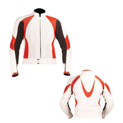 Red & White Armored Leather Motorcycle Jacket