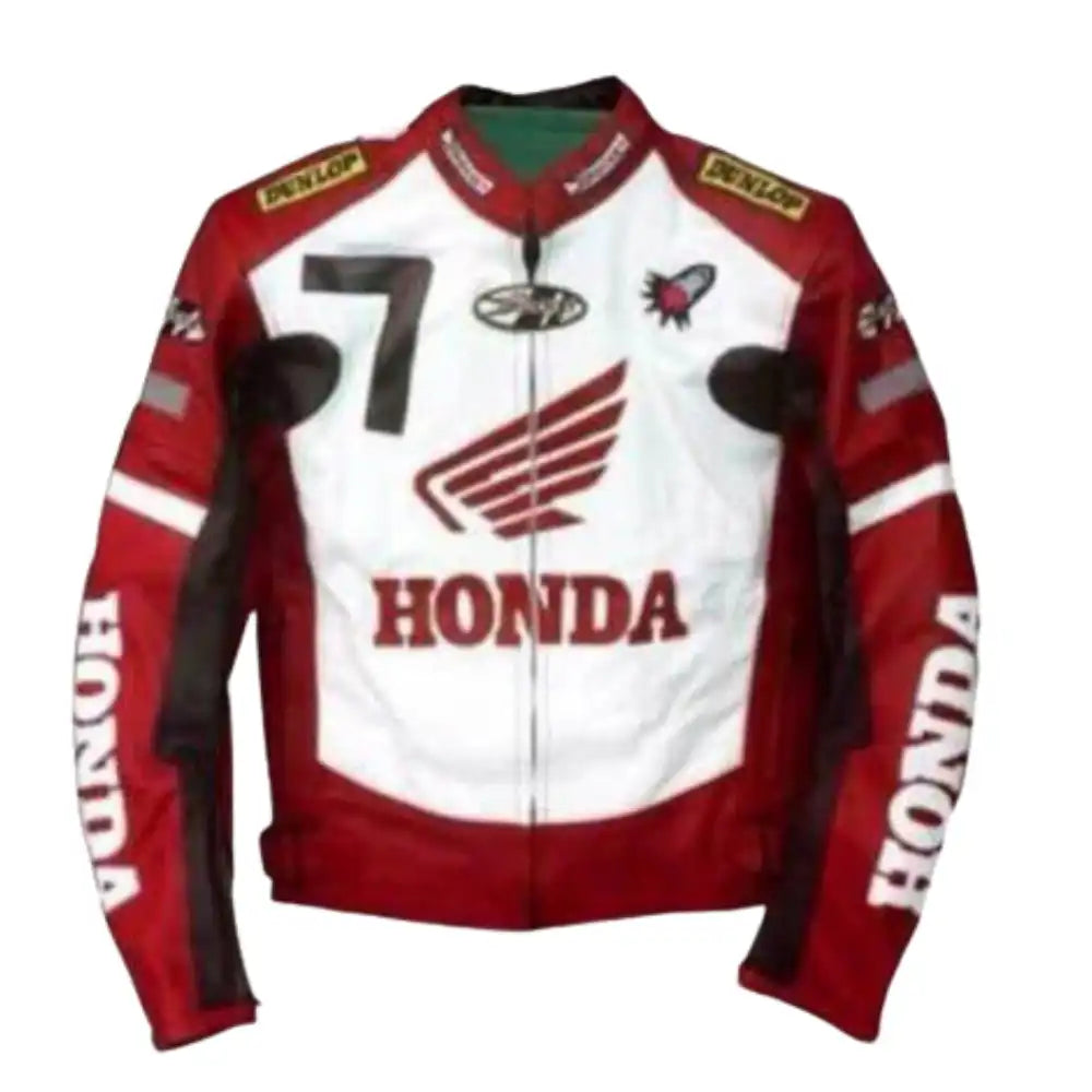 Red & White Honda Armored Leather Motorcycle Jacket