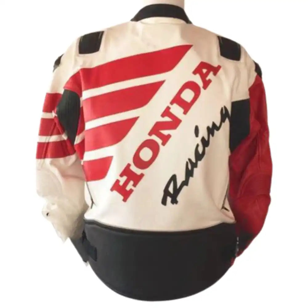 Red & White Honda Armored Leather Motorcycle Jacket