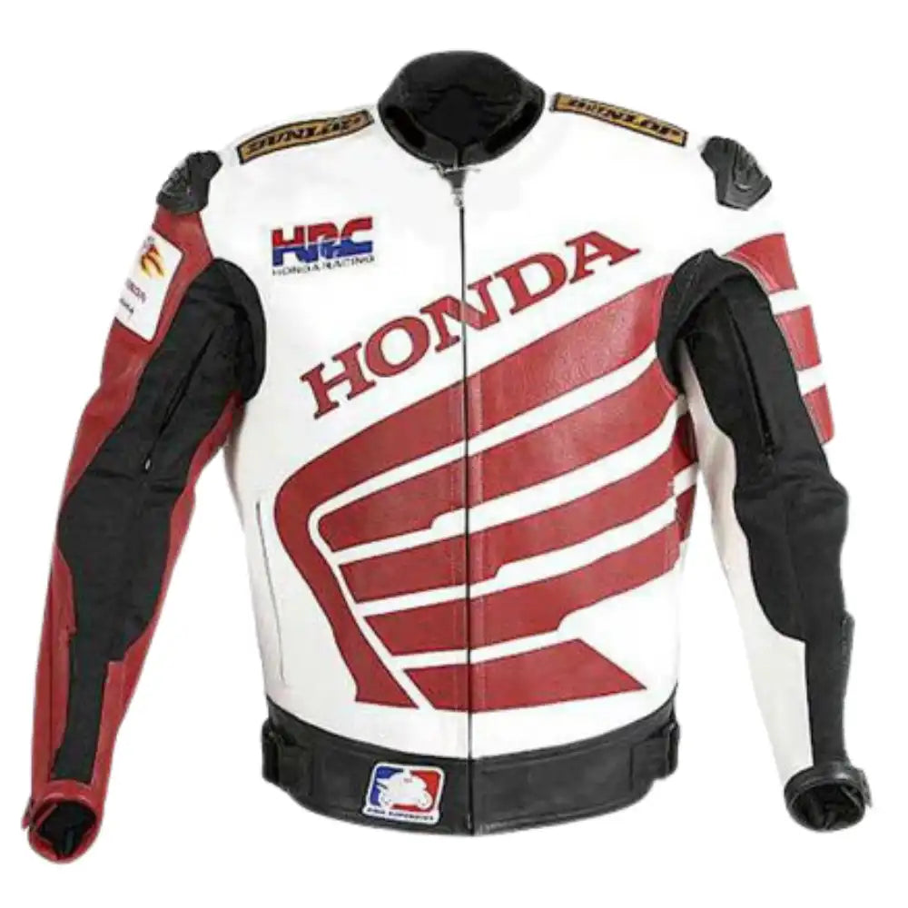 Red & White Honda Armored Leather Motorcycle Jacket