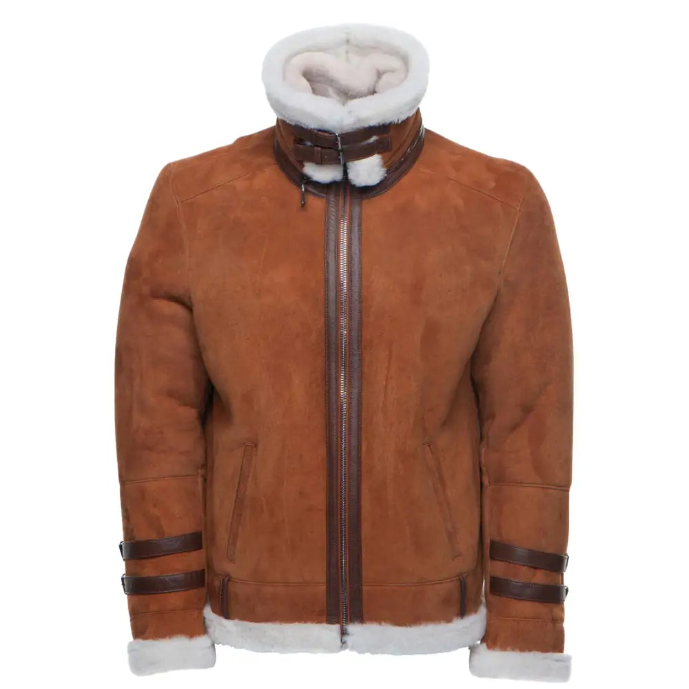 Hagan's Tan Aviator bomber Suede shearling jacket