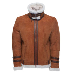 Hagan's Tan Aviator bomber Suede shearling jacket